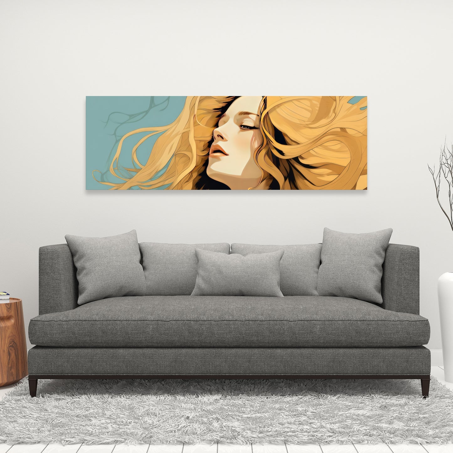 Flowing Hair - Turquoise Canvas Wall Art for Home Decor
