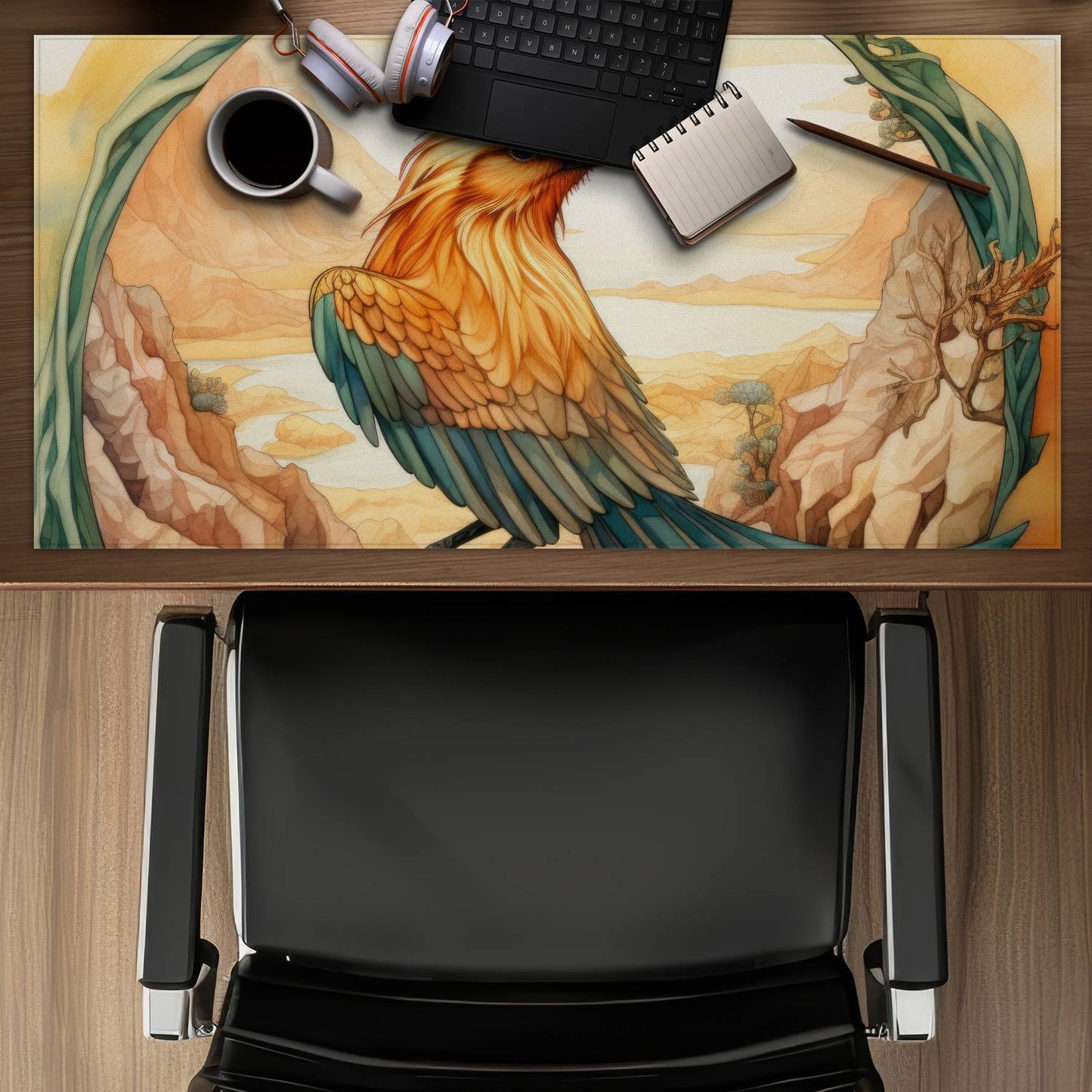 Perched bird - Desk mat - Print on demand