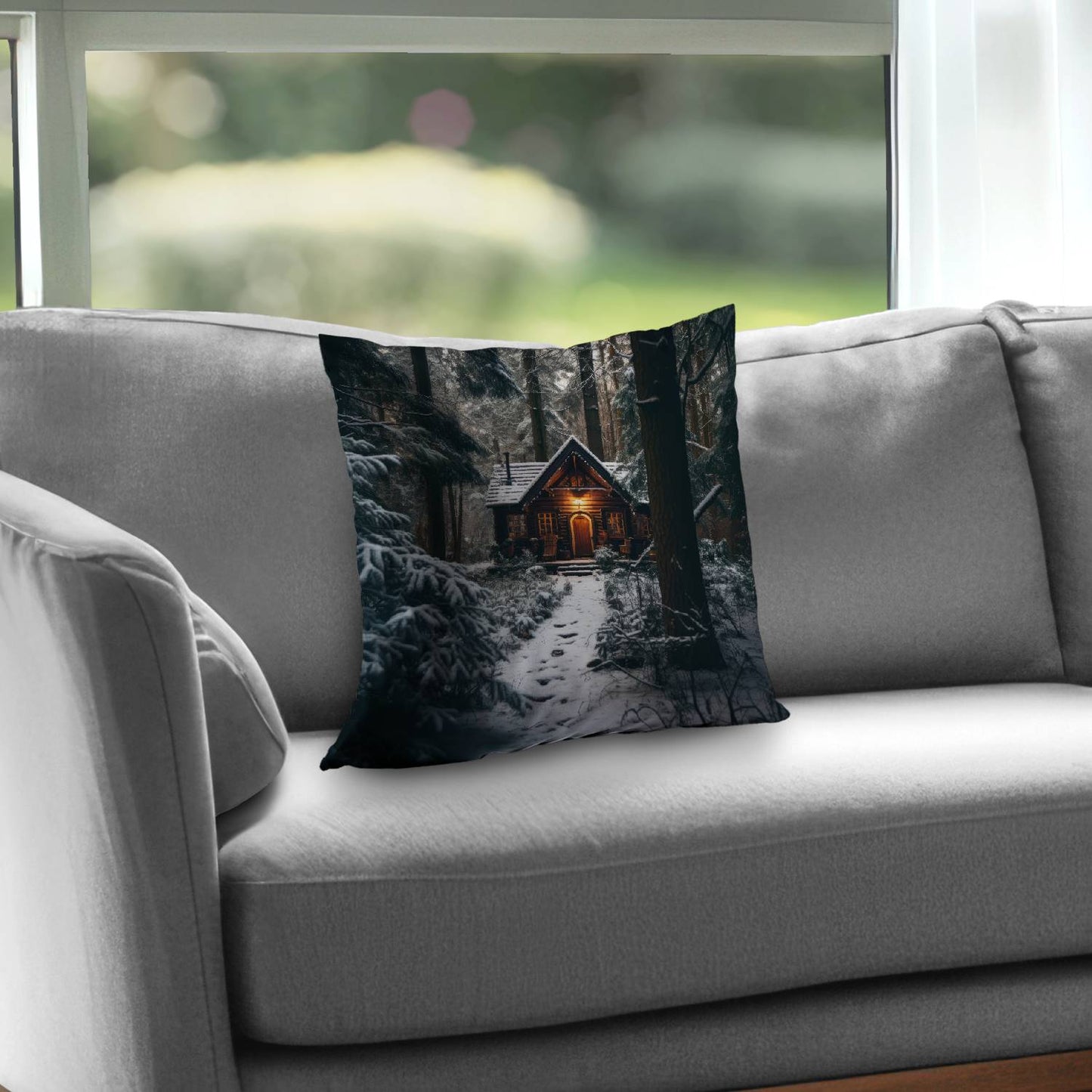 The lone cabin - White poly twill throw pillow insert | Home Decor