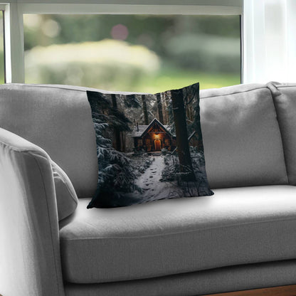 The lone cabin - White poly twill throw pillow insert | Home Decor