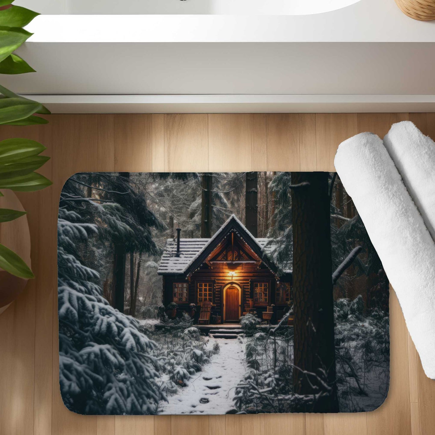 The lone cabin Black bath mat for elegant home decor