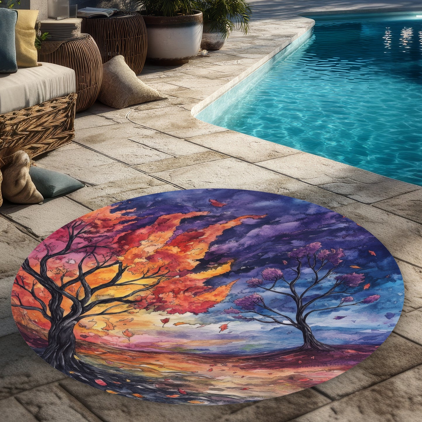 Before the Storm - Red Round Outdoor Area Rug for Home Decor
