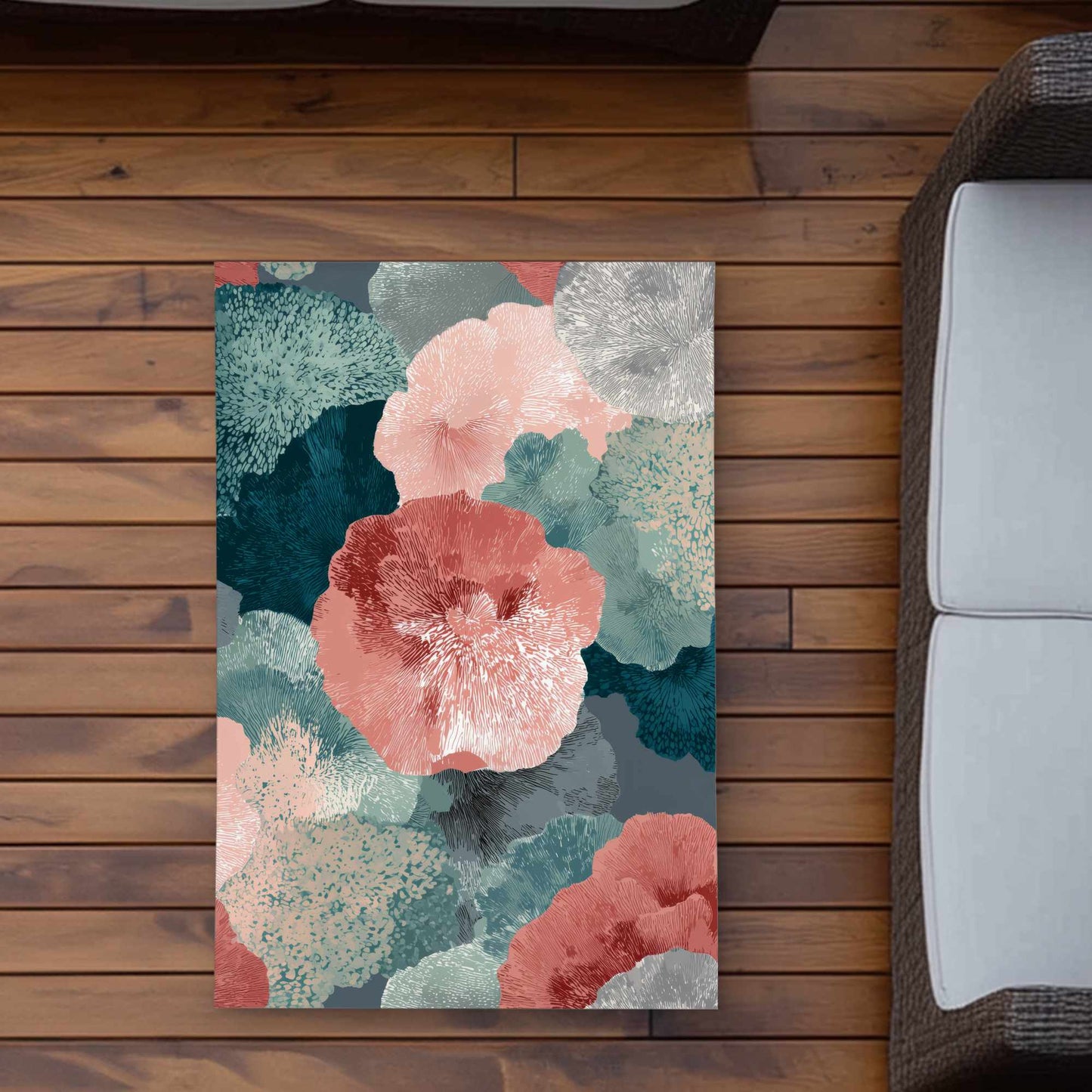 Whispering Coral Blooms Outdoor Rug | Stylish Home Decor