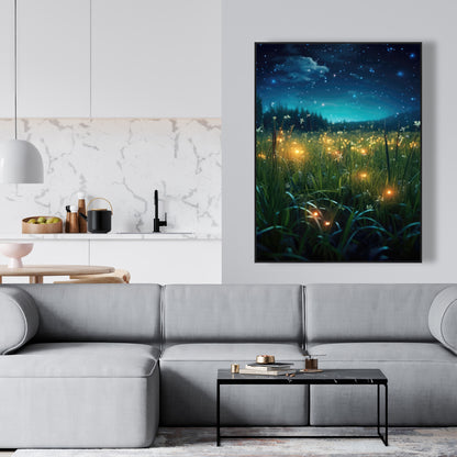 Fireflies at night - 36"x36" Framed canvas