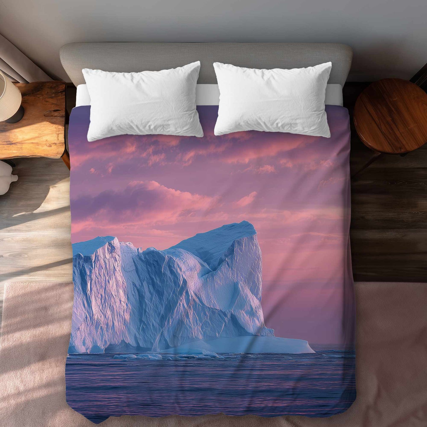 Iceberg au crépuscule - Housse de couette panoramique enneigée | Décoration intérieure