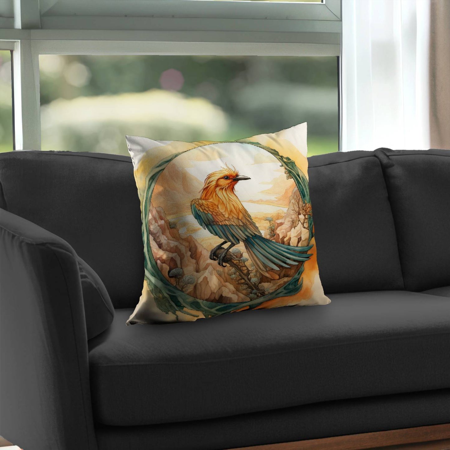 Perched bird - Throw pillow - Print on demand