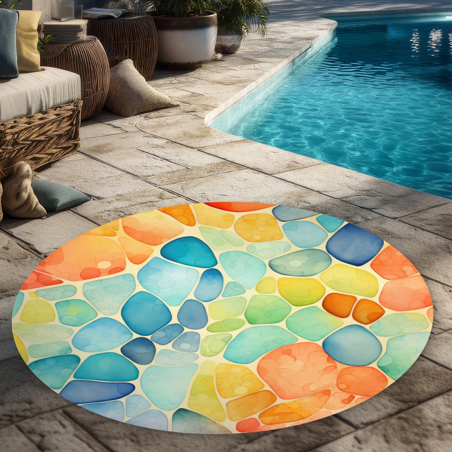 Blobs Orange Round Outdoor Area Rug | Home Decor Accent