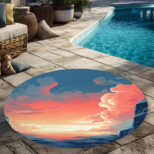 Inspiration Yellow 5' Round Outdoor Area Rug for Home Decor