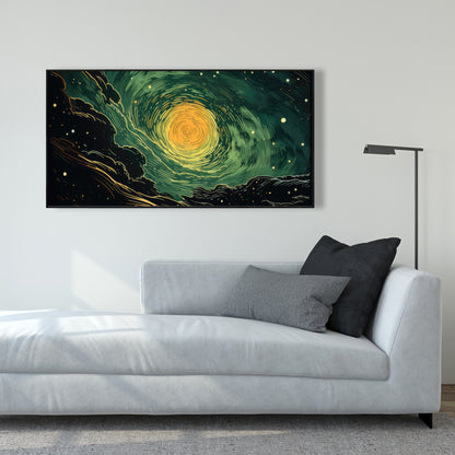 Turmoil in Space - Green Framed Canvas for Home Decor
