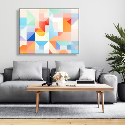 Geometric Cadence - Blue Framed Canvas for Home Decor