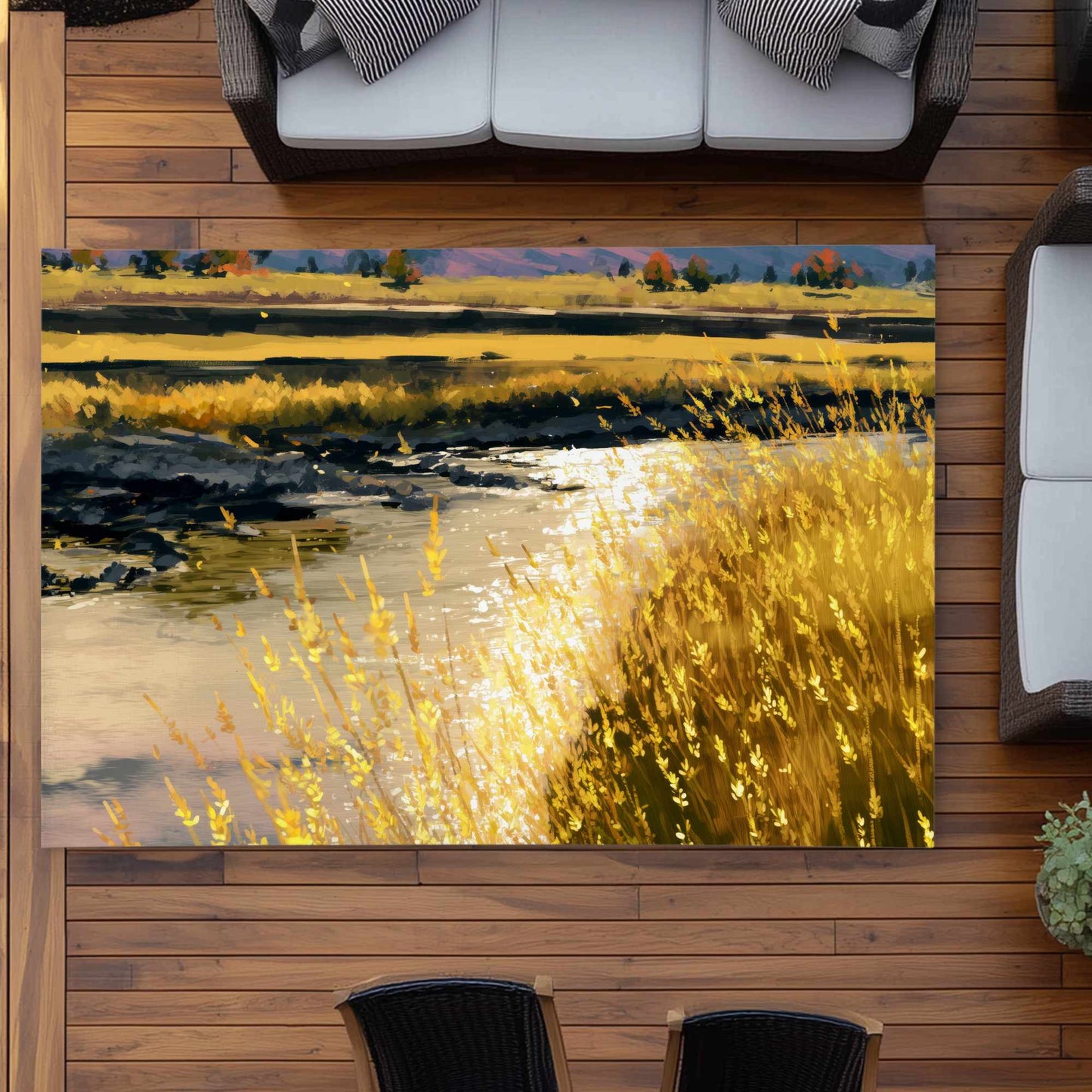 Tapis d'extérieur lumineux Golden Stream | Accessoire de décoration intérieure