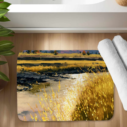 Tapis de bain lumineux Golden Stream | Accent décoratif élégant pour la maison