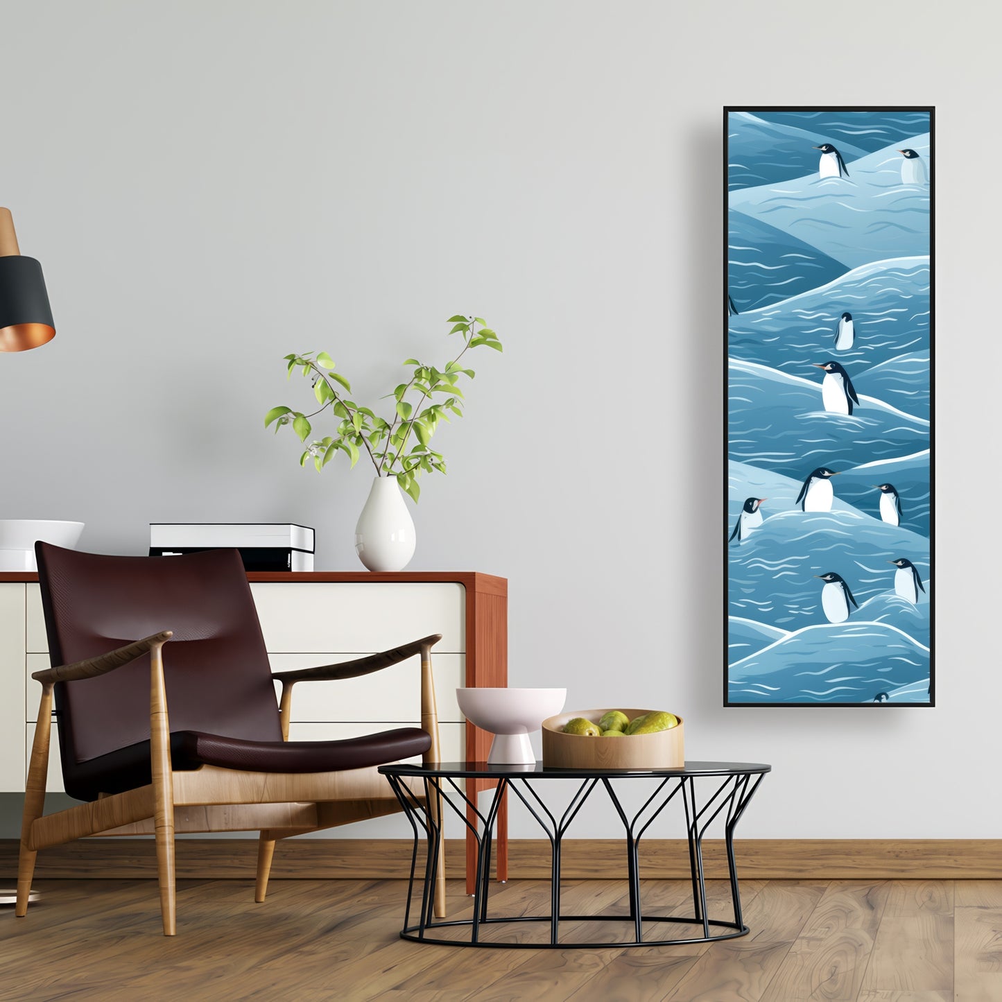 Penguins Wandering - Turquoise Framed Canvas for Home Decor
