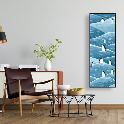 Penguins Wandering - Turquoise Framed Canvas for Home Decor