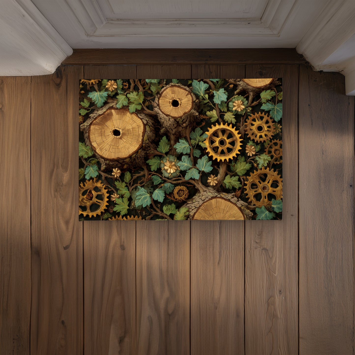 Hiding gears Green Indoor Outdoor Door Mat | Home Decor