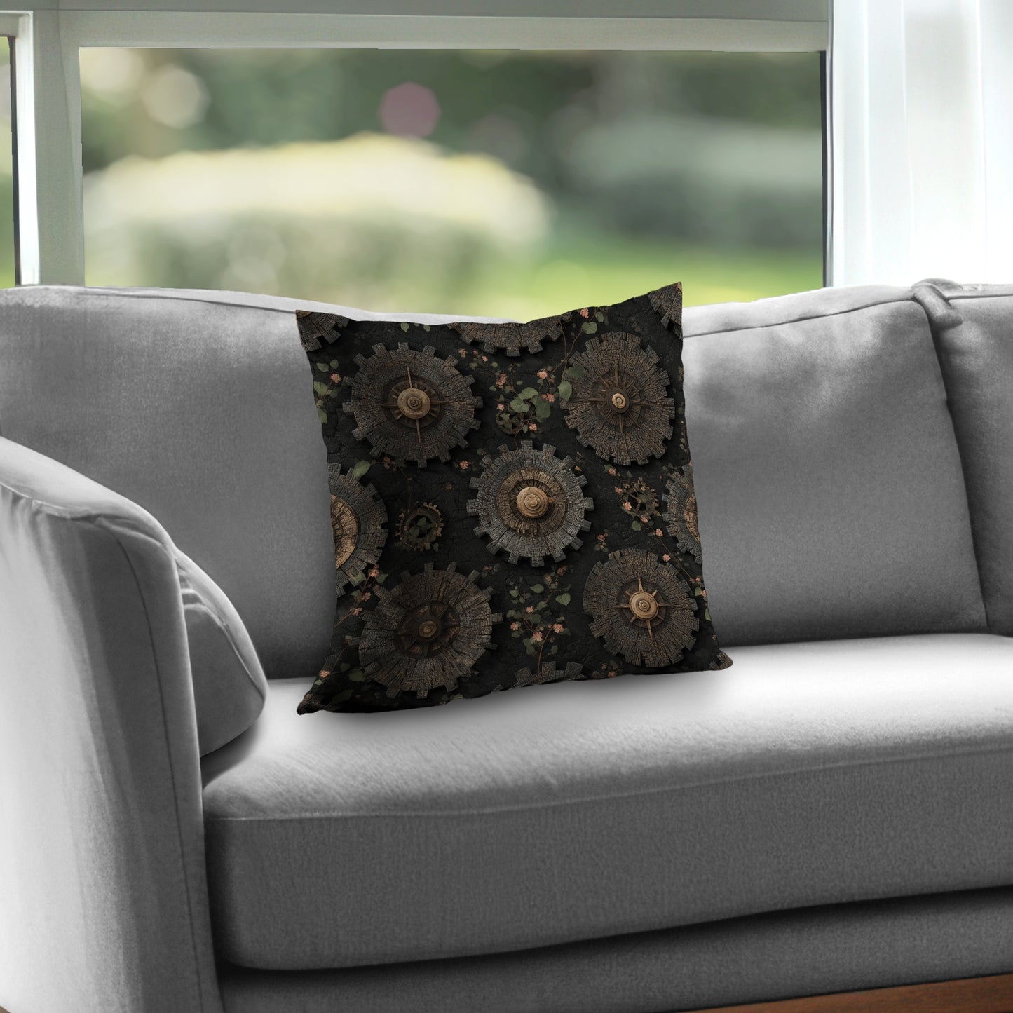 Cog Pattern Gray Poly Twill Throw Pillow Insert | Home Decor