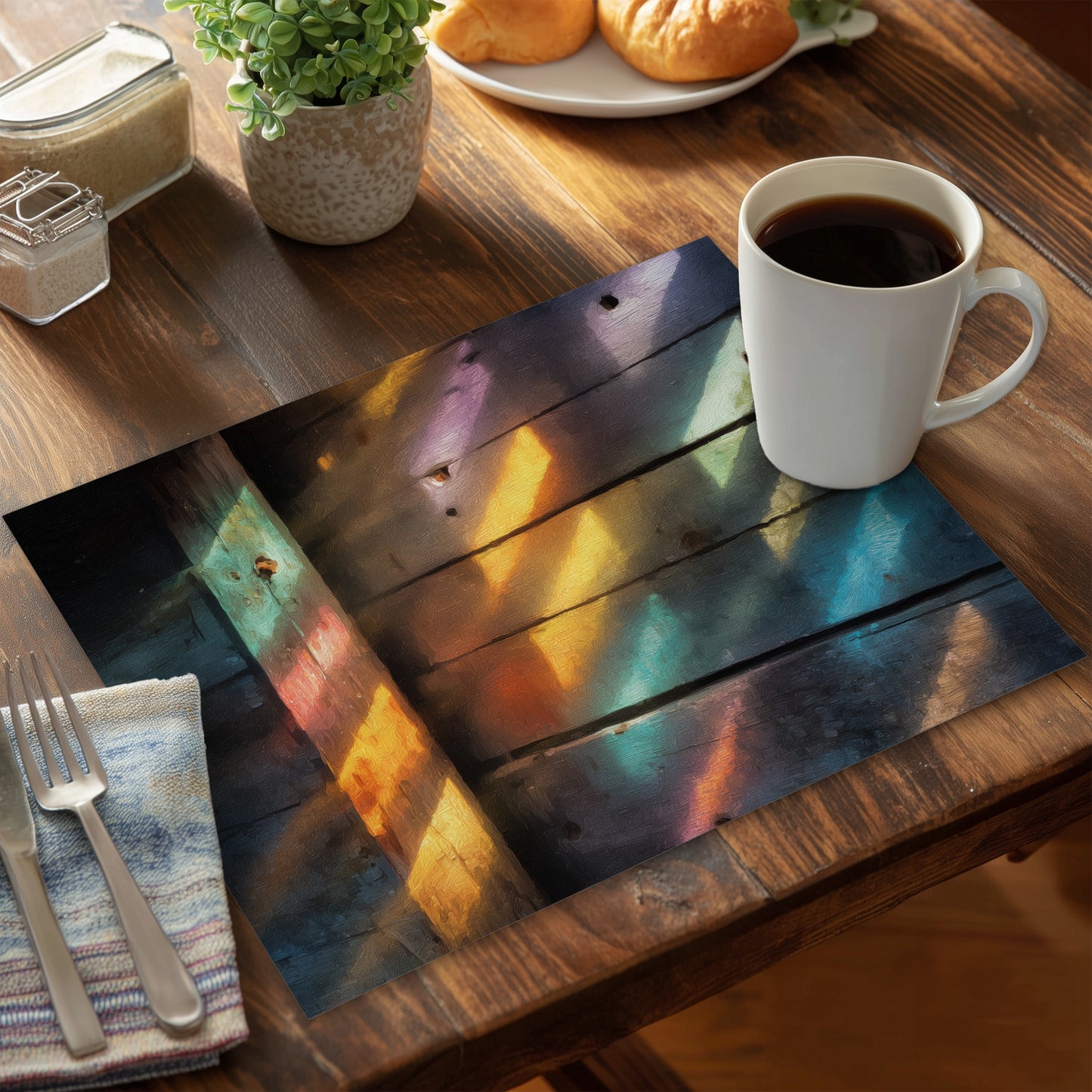 Rainbow Glint Polyester Placemat for Stylish Home Decor