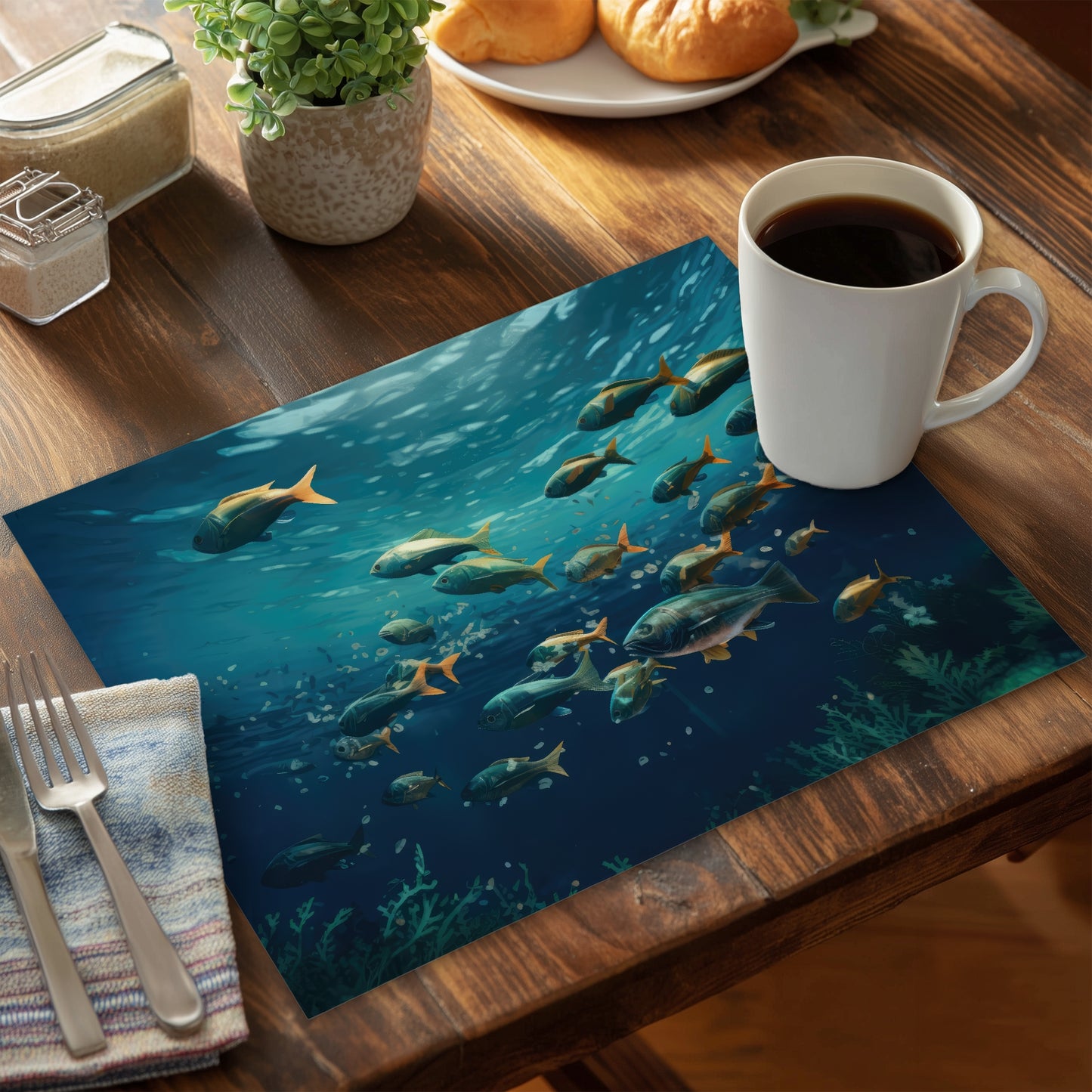Napperon en polyester Shallow Swim - Accent décoratif élégant