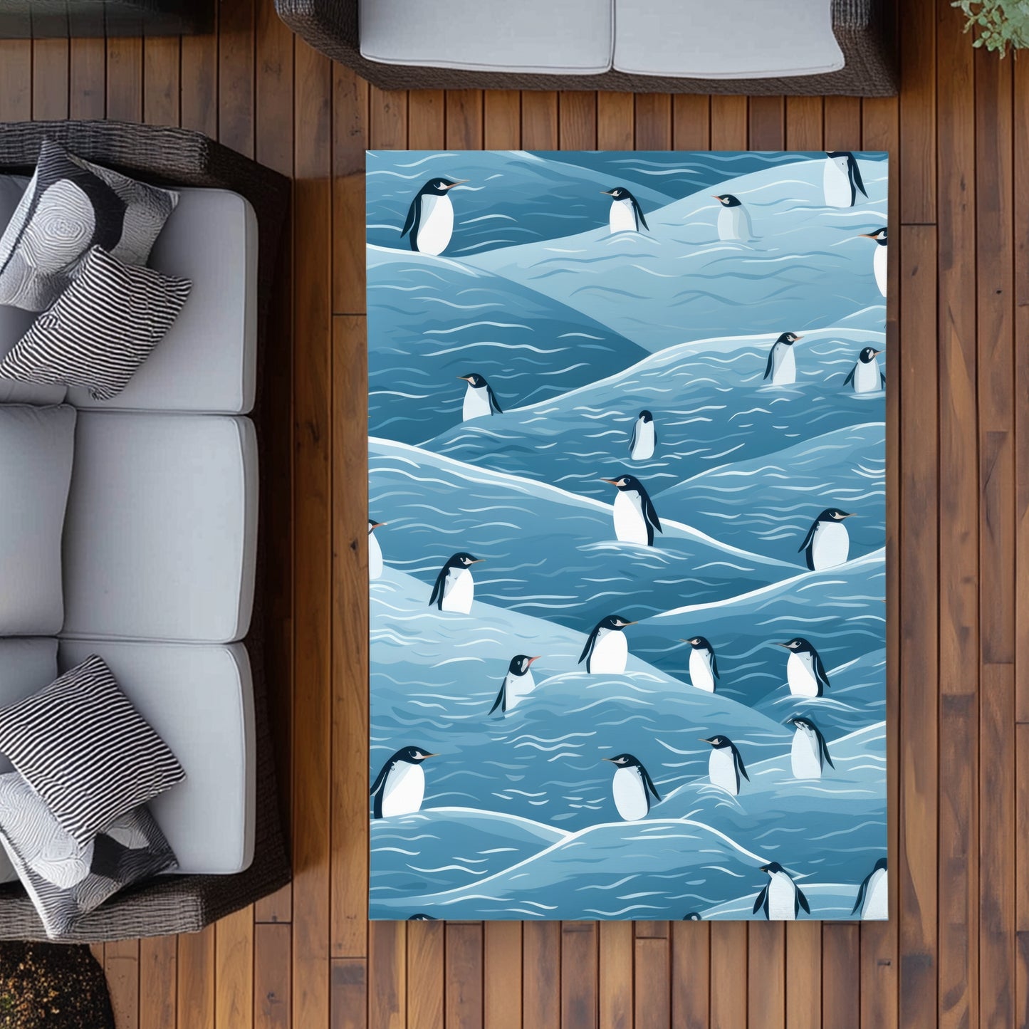 Tapis d'extérieur décoratif Les pingouins en balade | Élégant