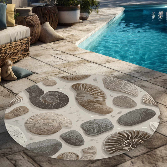 Tapis d'extérieur rond Timeless Fossil Flow | Décoration intérieure élégante