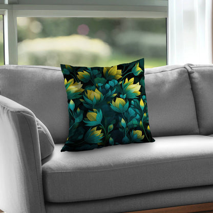 Coussin décoratif en sergé de polyester noir Intense Bloom