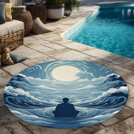 Infinite Wisdom White Round Outdoor Area Rug for Home Decor