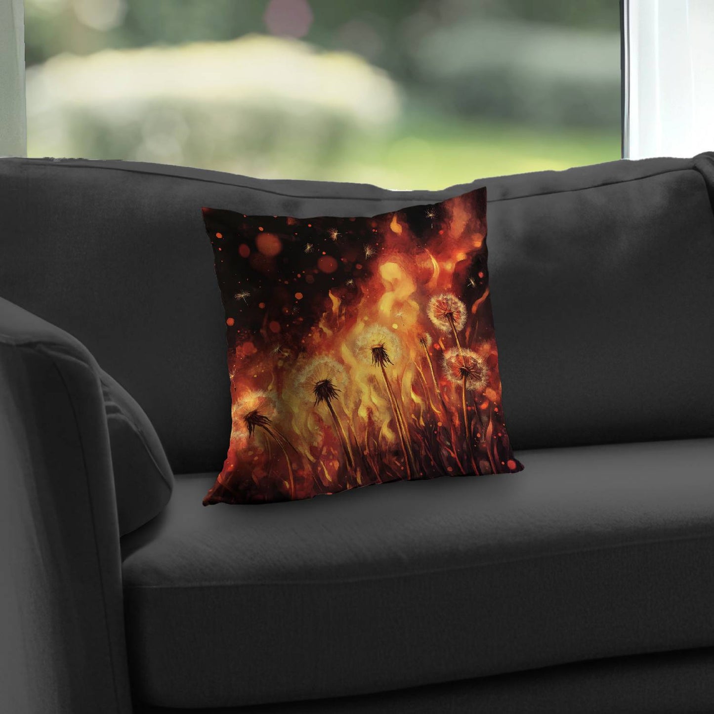 Dandy Fire Poly Twill Throw Pillow | Stylish Home Decor