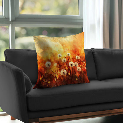 Dandelion Fire Poly Twill Throw Pillow | Home Decor Accent