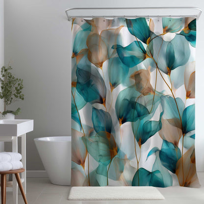 Rideau de douche sarcelle et marron | Décoration d'intérieur élégante