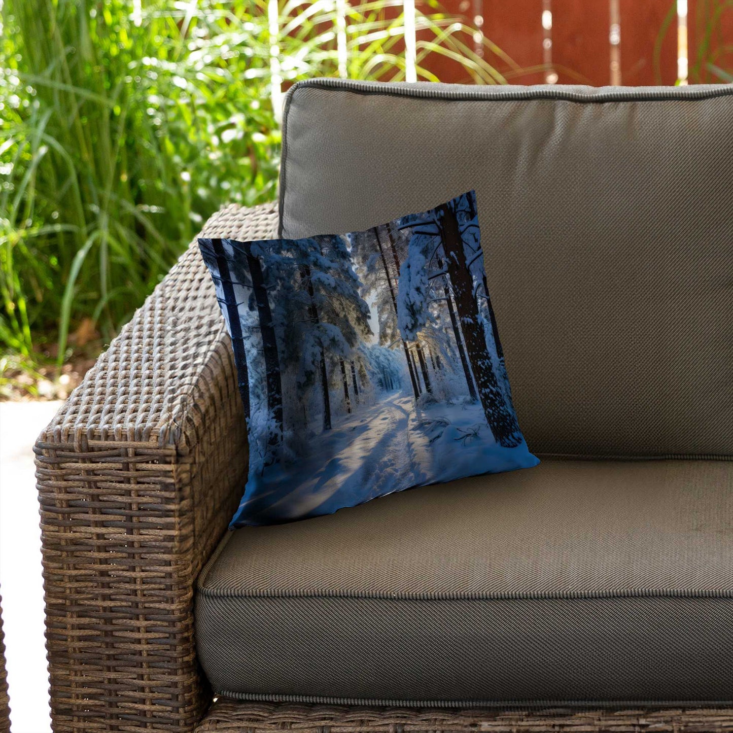 Coussin décoratif en sergé de polyester « Chemin enneigé » - Accessoire de décoration confortable pour la maison