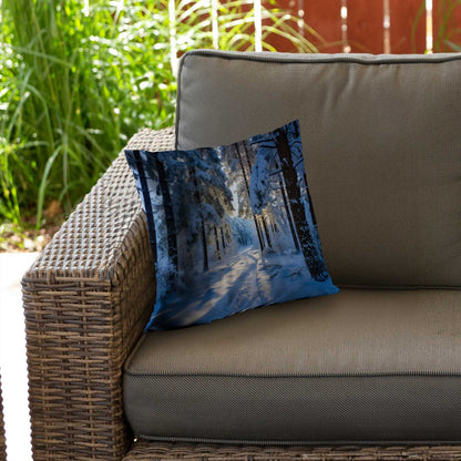 Coussin décoratif en sergé de polyester « Chemin enneigé » - Accessoire de décoration confortable pour la maison