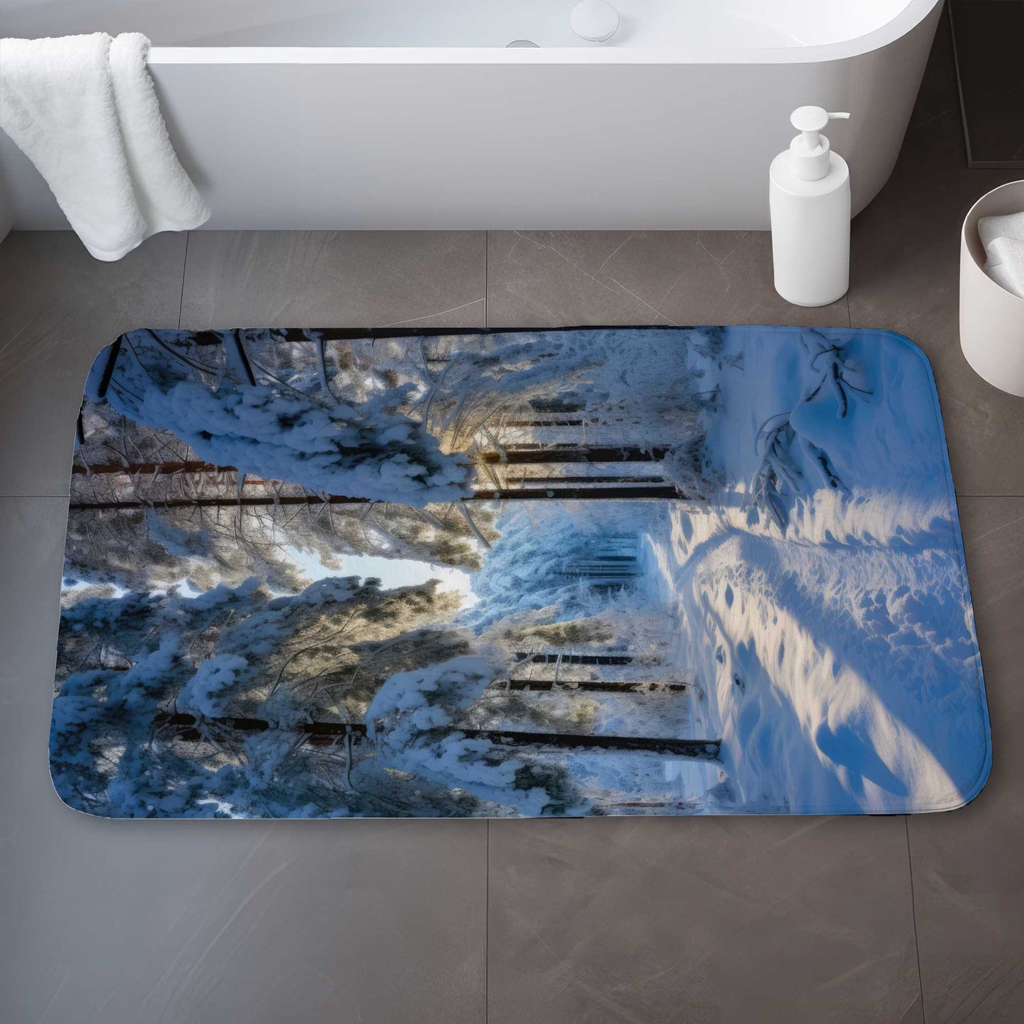 Tapis de bain Chemin enneigé | Décoration d'intérieur douillette, douce et résistante
