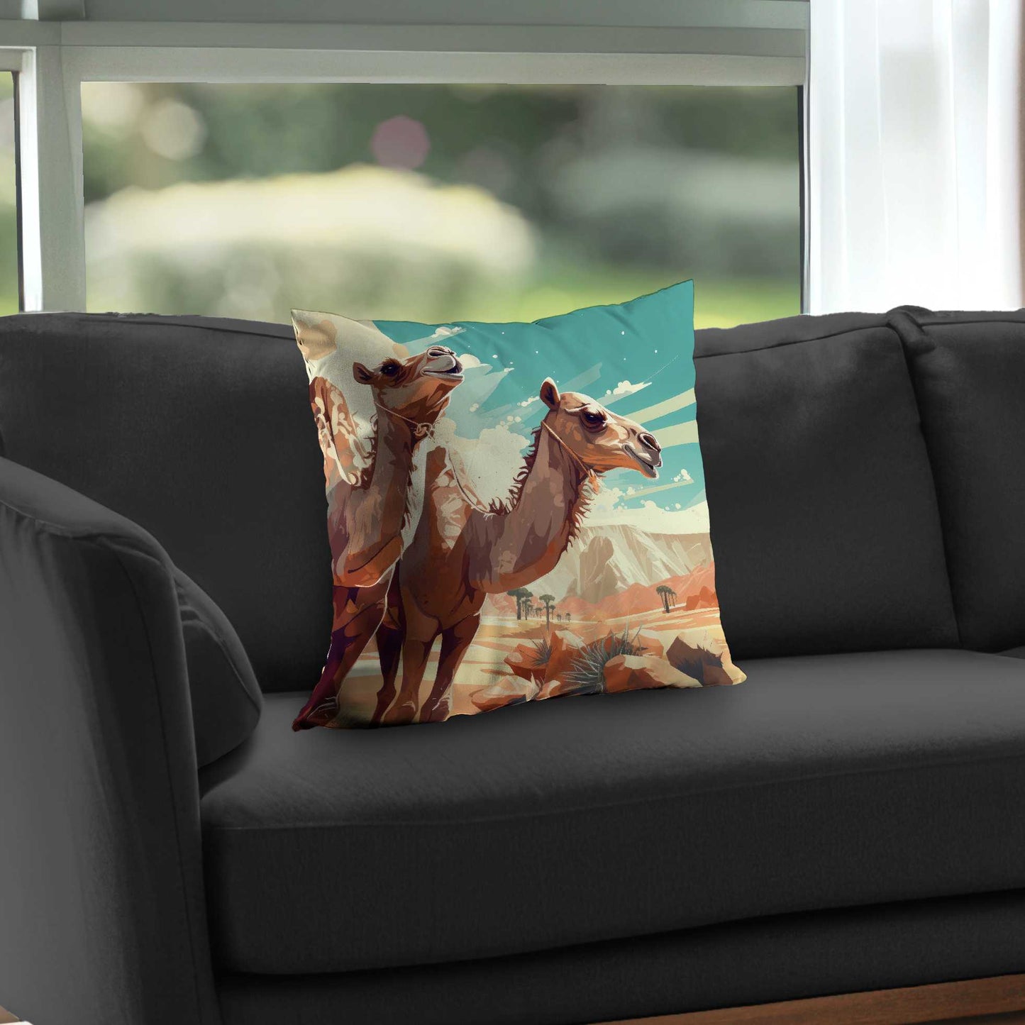 Two Camels Poly Twill Throw Pillow | Stylish Home Decor
