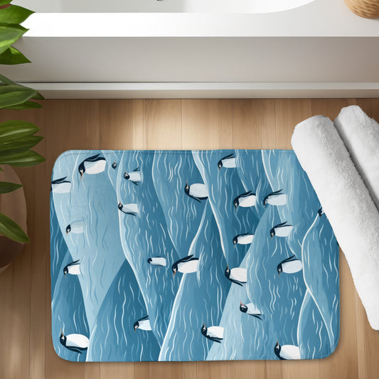 Penguins Wandering White Bath Mat for Home Decor | Cozy Style