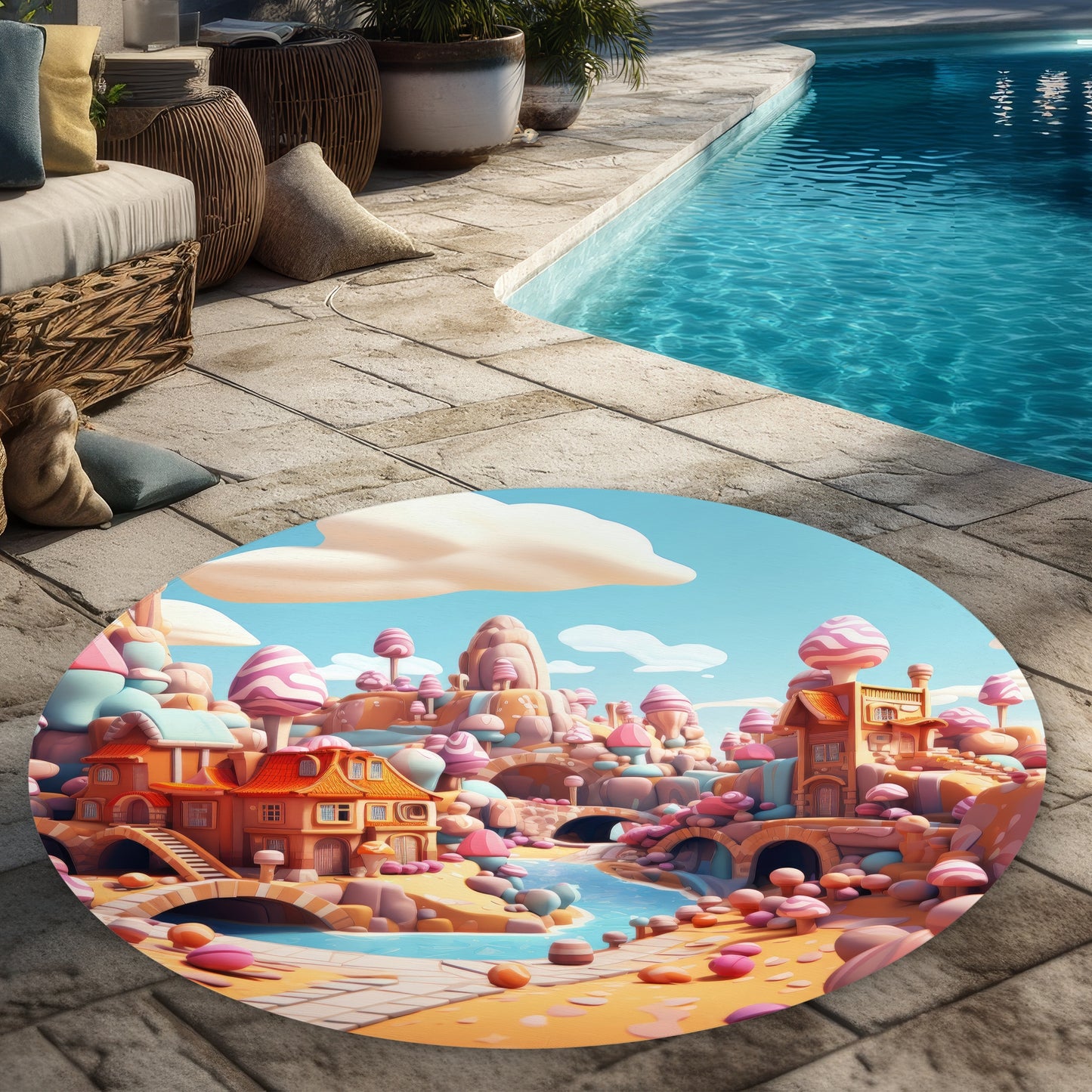 Sweet kingdom Blue Round Outdoor Area Rug for Home Decor