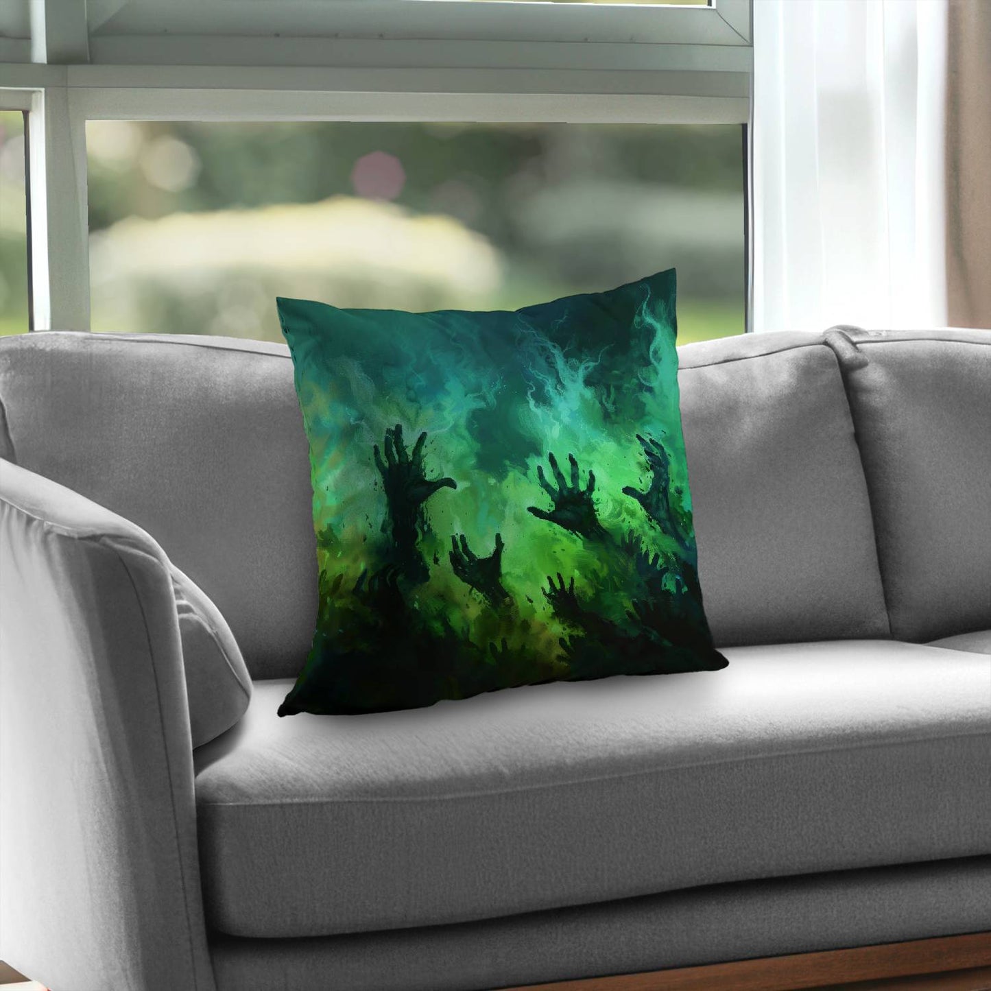 Coussin décoratif en sergé de polyester « Mains du désespoir » | Accessoire de décoration intérieure