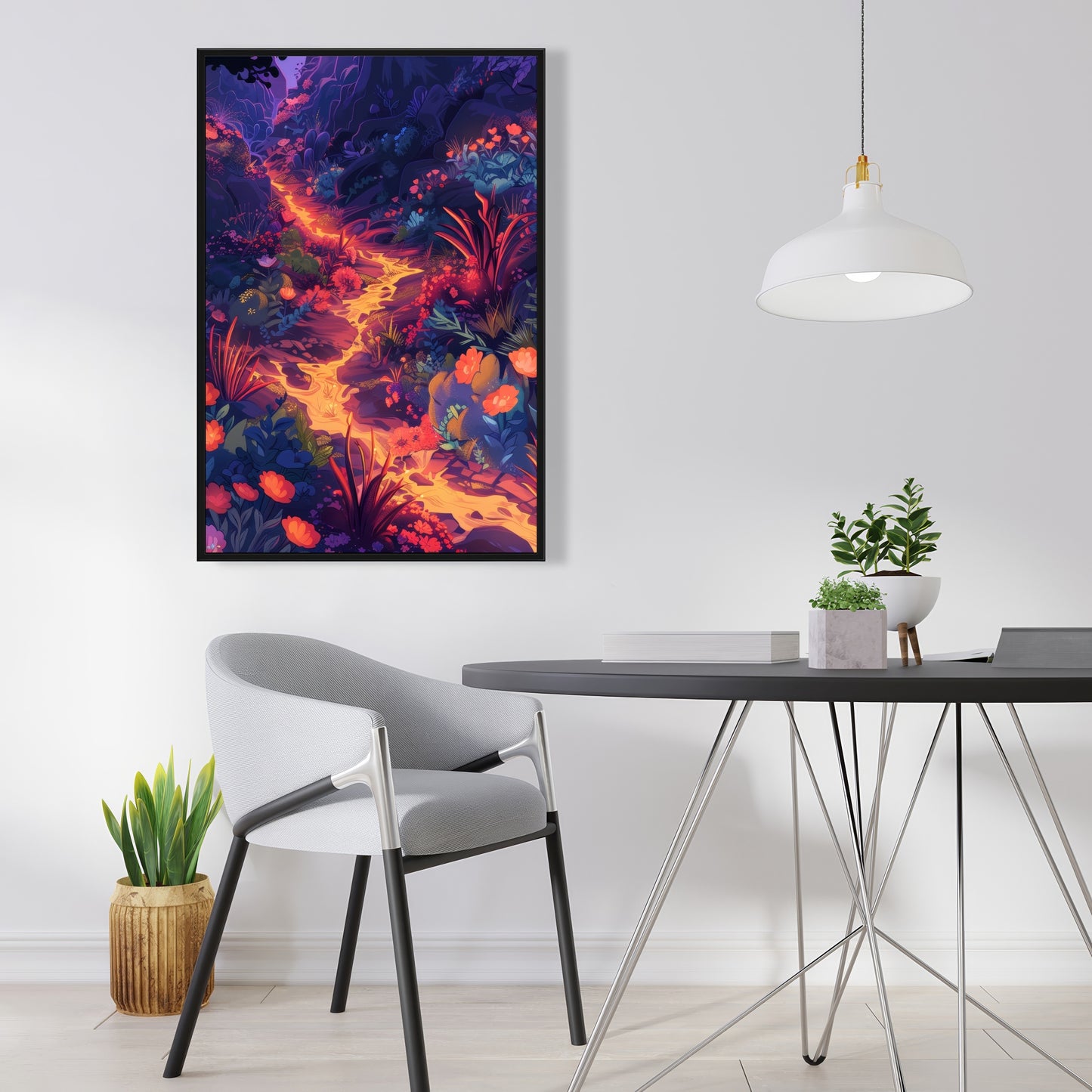 Burning Flowers Purple Framed Canvas | Home Decor Art