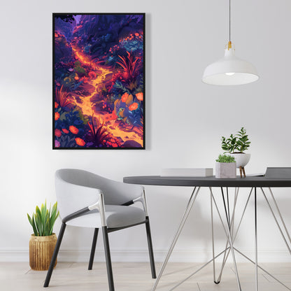 Burning Flowers Purple Framed Canvas | Home Decor Art