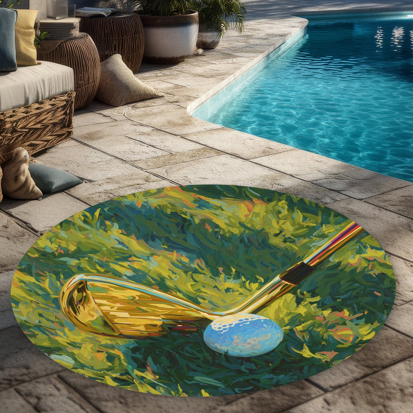 Tapis d'extérieur rond Golden Club - Décoration élégante pour la maison