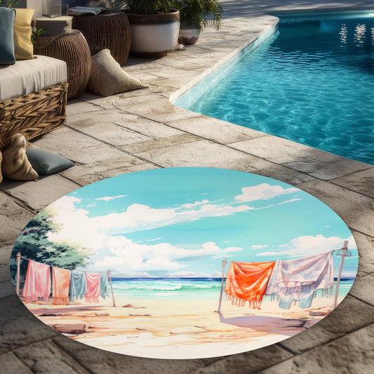 Sunny Side White 5' Round Outdoor Area Rug for Home Decor