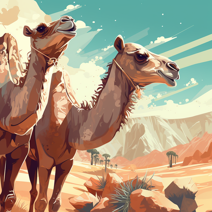 Two Camels Blue Canvas - Elegant Home Decor Piece