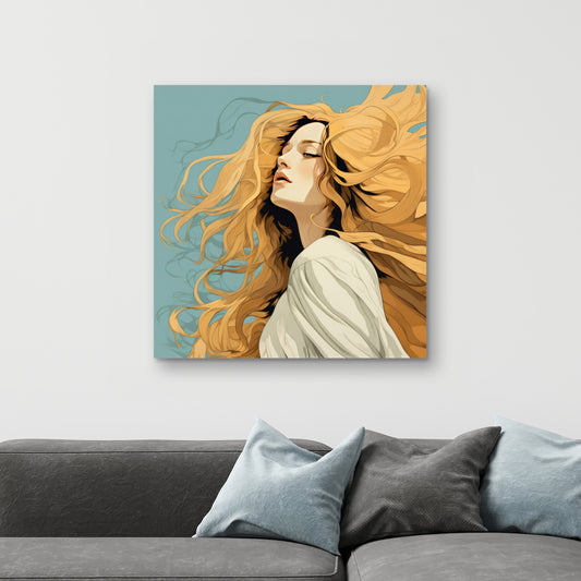 Flowing Hair - Turquoise Canvas Wall Art for Home Decor