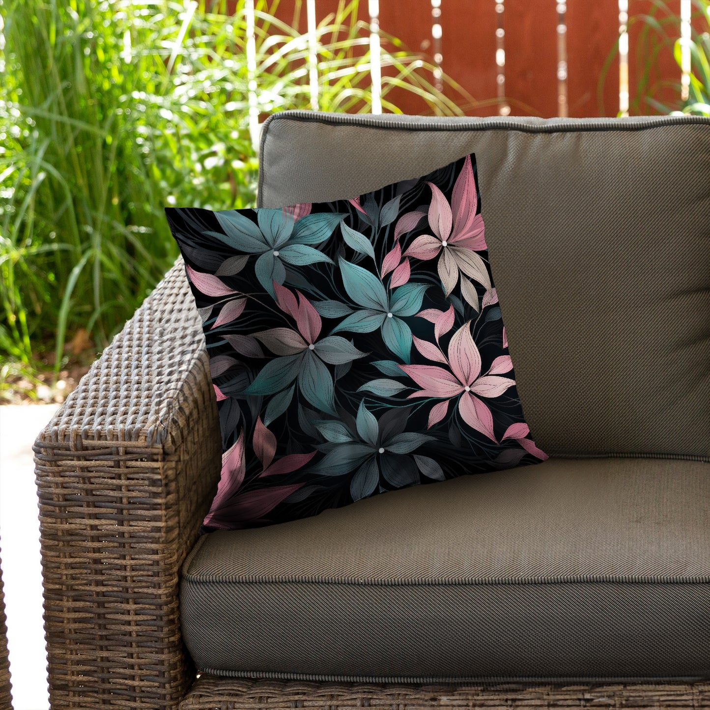 Desaturated Flowers Turquoise Poly Twill Throw Pillow | Home Decor
