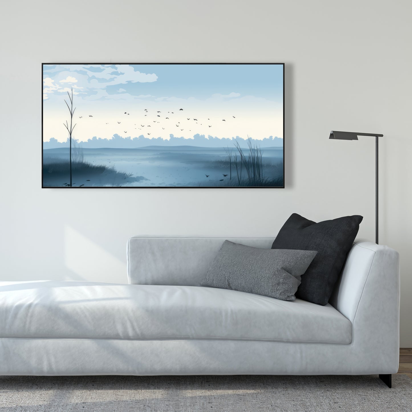 Evening Marsh - Gray Framed Canvas Art for Home Decor