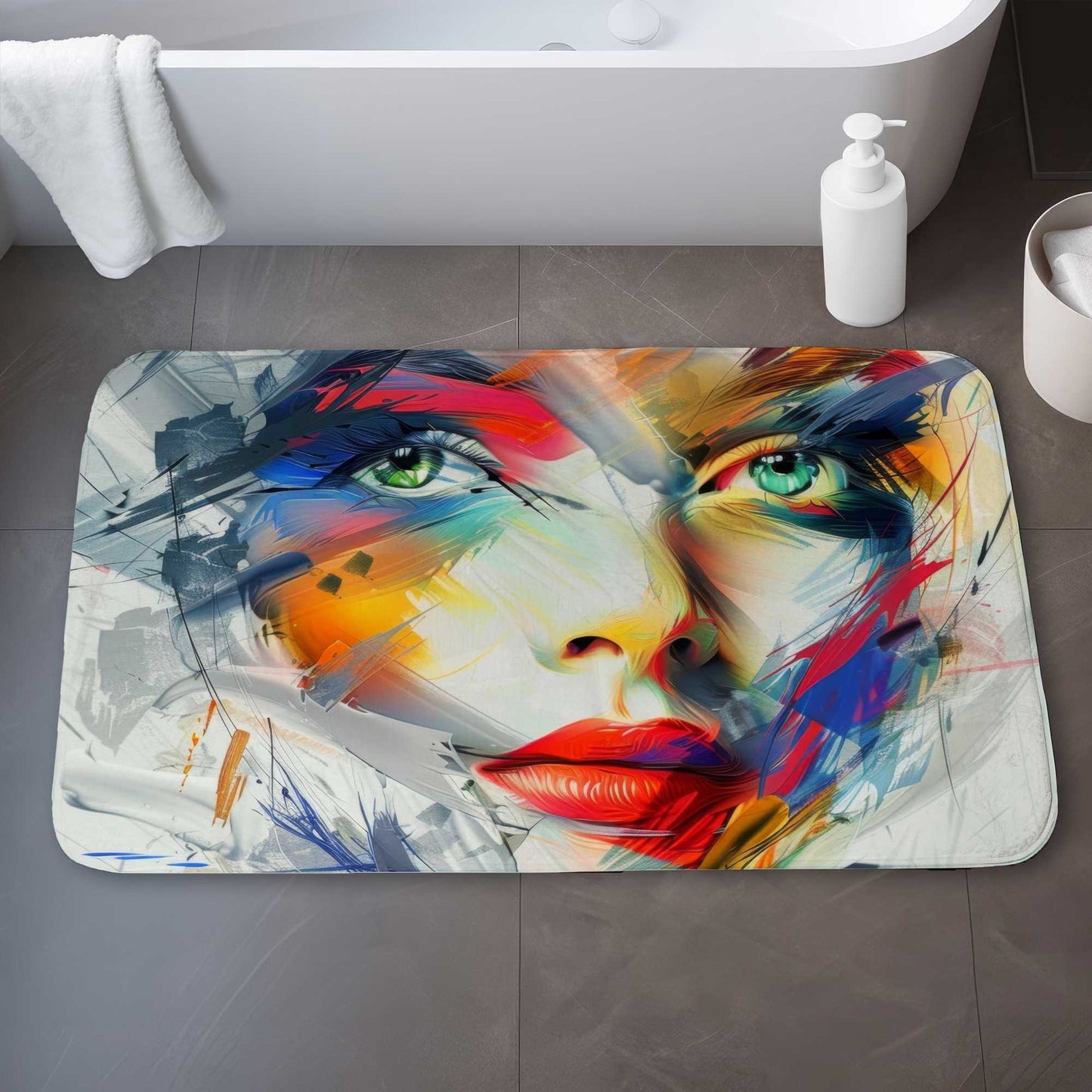 Abstract Look White Bath Mat for Elegant | Soft & Stylish