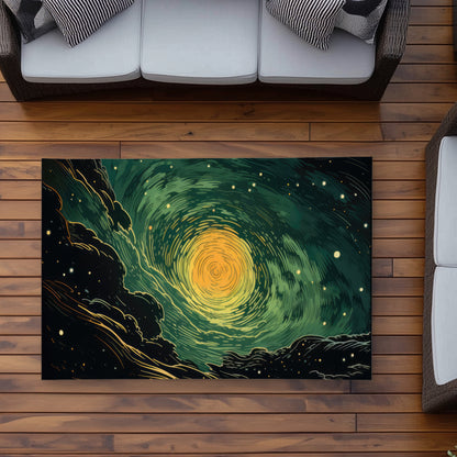 Turmoil in Space - Black Outdoor Area Rug for Home Decor
