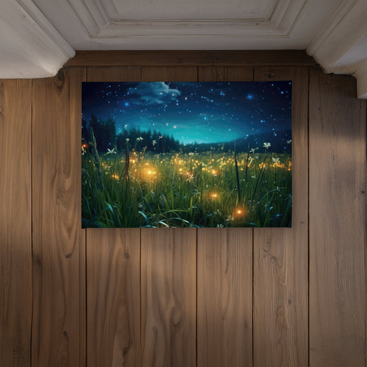 Fireflies at Night Door Mat - Black Indoor Outdoor Home Decor