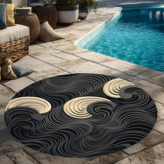 Tapis d'extérieur rond noir Layers | Éléments essentiels de décoration intérieure