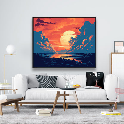 Orange and blue - 36"x36" Framed canvas