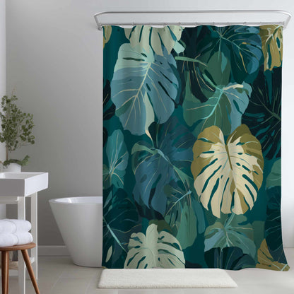 Rideau de douche à motif de feuilles tropicales - Décoration élégante pour la maison